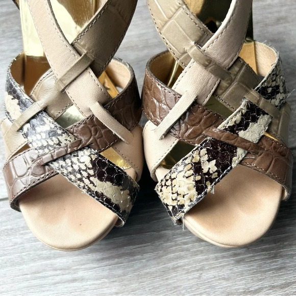 Michael Kors  Niki Cross Strap Genuine Snakeskin Stiletto Heels Sandals - Picture 4 of 14